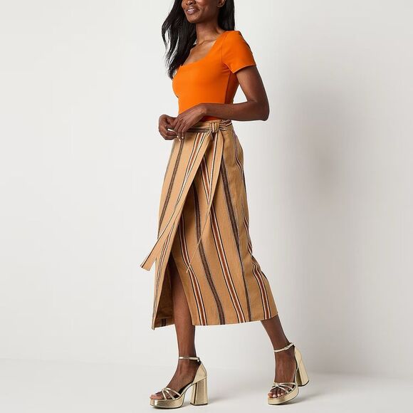 Worthington Women's Long Wrap‎ Skirt Maple Striped Size 16 Petite - Picture 7 of 8